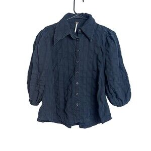 Free People Happy Days Blouse Shirt Black Balloon Sleeve Top Sz XS whimsigoth